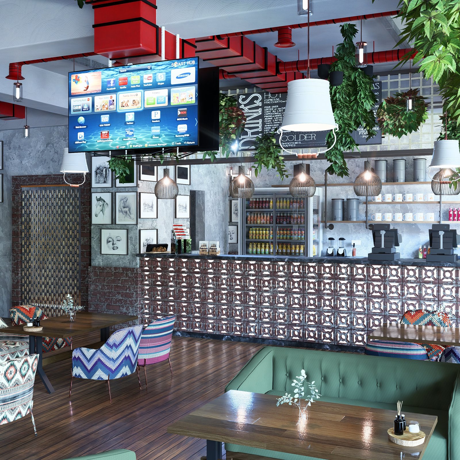 AZERBEYCAN KAFE TASARIMI İç Mekan Perspektifi